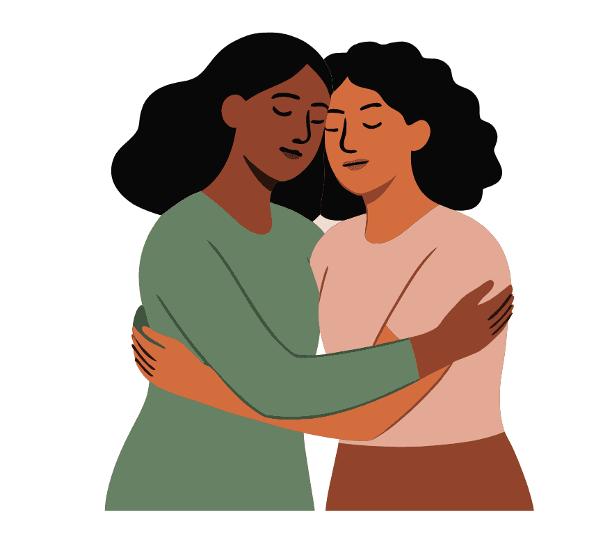 Two women hugging.