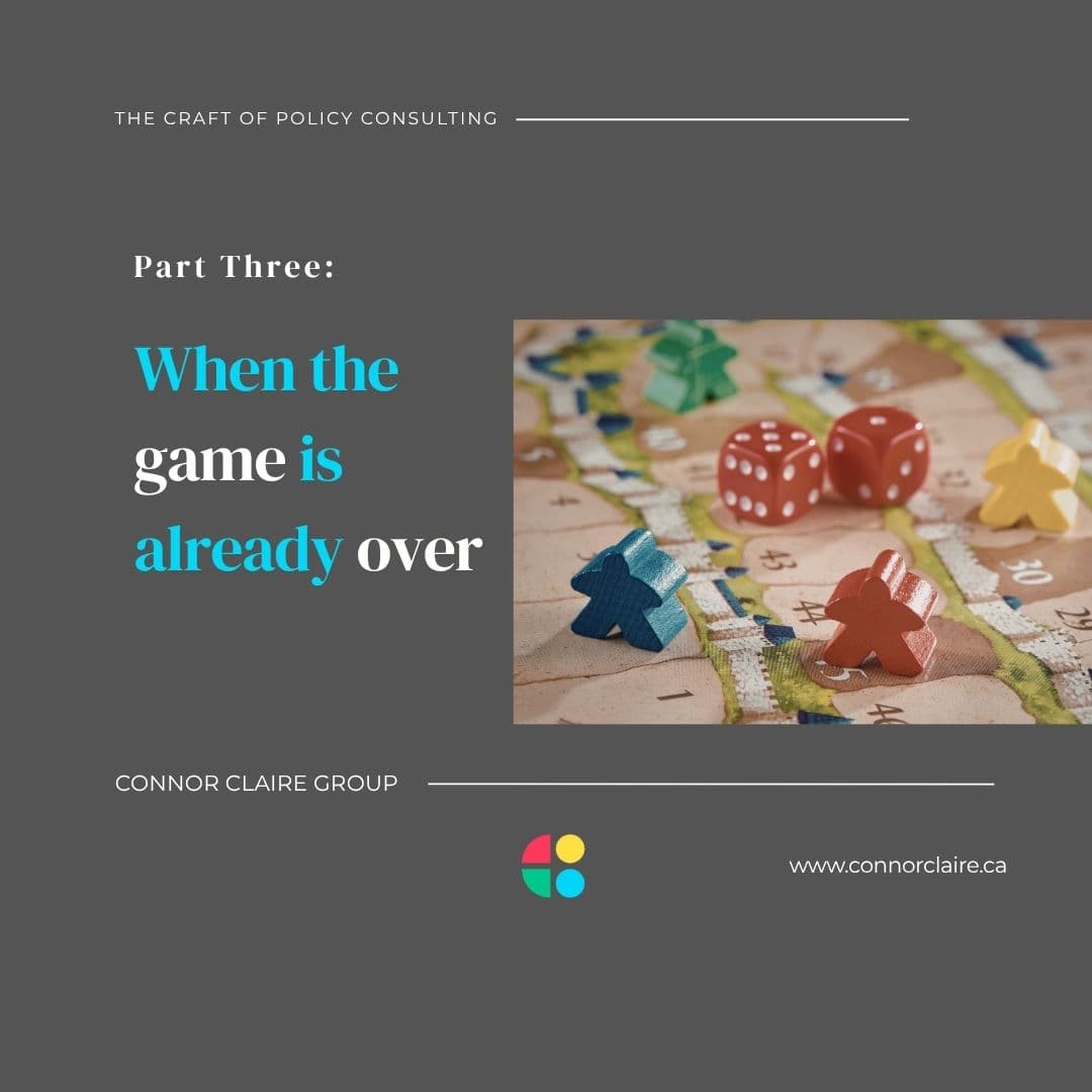 Board game pieces and dice scattered across a game board, mid-play, accompanying a blog post titled "When the Game Is Already Over".